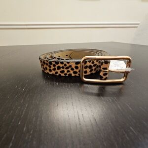 Ann Taylor Leopard Print Leather Belt with Gold Buckle
